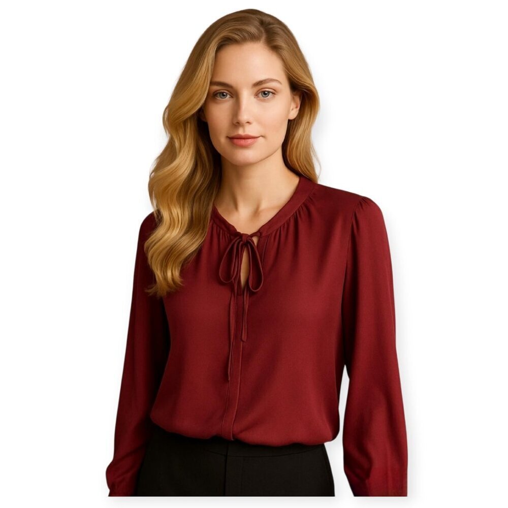 ALC Burgundy Wine Front Tie Blouse Silk Feel Long Sleeve Size 6 Copenhagen Chic